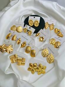 9pcs/Set Casual Style Earrings, Stainless Steel Cast Flower, Butterfly, Wing, Waterdrop, Shell And Other Geometric Shaped Earring Set. Minimalist And Fashionable Earrings Suitable For Women's Daily Wear Or Gift (Random Delivery) - Multicolor - View 5