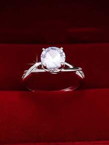 1pc Minimalist & Versatile 4-Claw Cubic Zirconia Round White Stone Engagement / Wedding Ring, Suitable For Women, Perfect For Weddings, Valentine's Day Gift