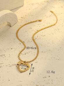 1pc Stainless Steel Golden Oversized Heart Pendant Necklace, Fashion Jewelry For Women Daily Wear Or Gift