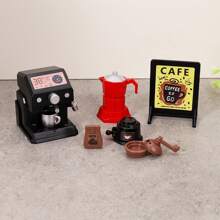 Escena en miniatura 1:12 para casa de muñecas con licuadora en miniatura, máquina de café y juego de alimentos de bolsillo