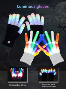 男女款 LED 闪光手套，7 种照明模式，休闲针织面料，无需电池激活，色彩鲜艳的派对配饰，节日手套 | 活力夜光手套 | 手套