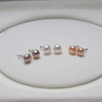 1 对天然淡水珍珠耳环圆珠迷人女士女孩珠宝配饰优雅珍珠日常礼物