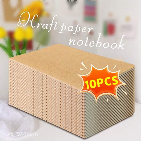 Taccuino con copertina in cartone kraft di formato A6, taccuino a righe, design semplice per studenti, ufficio, con griglie strette