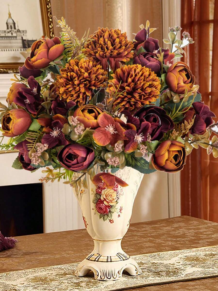 1PC Artificial Flowers Silk Tea Roses Bouquet Chrysanthemum Plastics Plants Bridal Bouquet Valentine's Day Fake Plants Wedding Decoration DIY Wreath Material, Bride Holding Wrist Flower Decoration Accessories, Wedding Car Decoration, Lintel Arch Decoration, Home, Dining Room, Bedroom, Vase Decoration, Birthday Party Decoration Materials New Year Gifts