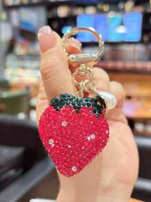 1 Pc Bling Rhinestone Strawberry Keychain Accessories, Cherry Handbags Purse Keychain Decoration Pendant Charm Car Accessories Cute Goth Y2k