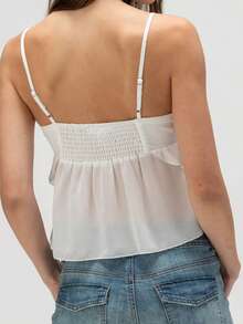 Women's Summer Ruffled Camisole Spaghetti Strap Tie Front V-Neck Lace Trim Slim Fit Tank Tops Streetwear - White - View 7