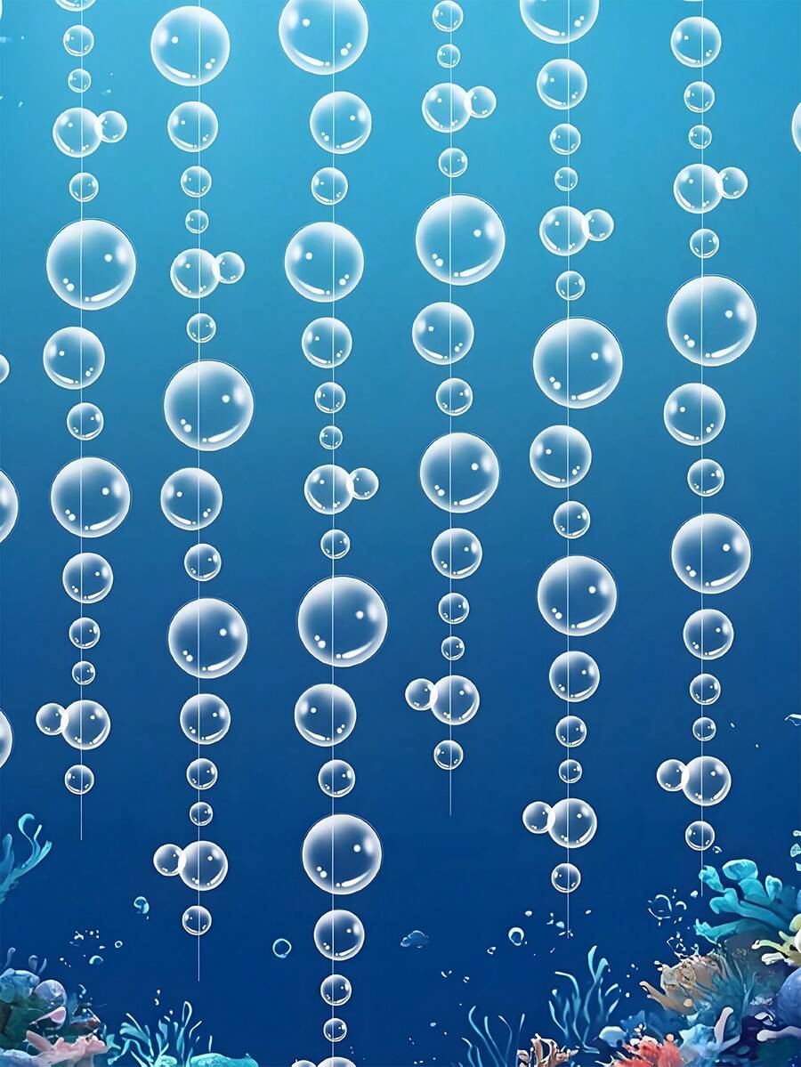 1/2/4串海底白色泡泡花环，海底派对装饰，生日装饰，悬挂彩带海滩横幅水下背景，海洋美人鱼派对装饰悬挂彩带横幅用于海上生日背景，教室家居装饰，派对用品 - 白色 - 查看 1