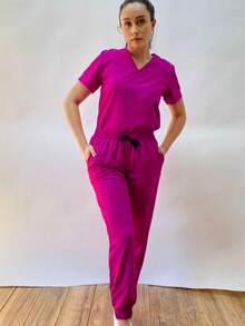 Uniformes Quirurgicos Filipina Cuello V Jogger Scrub Pijama  Liso    Casual    Suave    Quirurgicos - Morado Violeta - Ver 6