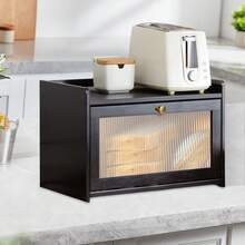 Caja de pan de bambú, organizador de encimera de cocina, organizador de pan y aperitivos, organizador de utensilios de cocina, nueva caja de pan con puerta de acrílico, artículos de cocina, accesorios de cocina, utensilios de cocina - Multicolor - Ver 6