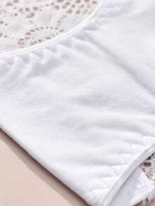 FOVTY 3pcs Plus Size Women Lace Sexy Panties & Lingerie Set, Autumn/Winter - White - View 5