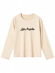 1pc Tween Girls Digital & Cherry Leopard Print Long Sleeve T-Shirt, Casual, Spring/Autumn, Fashion Warm Comfortable Style For Young Students & Teenagers