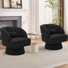 Modern Swivel Barrel Accent Chair,Barrel Chair 360 Degree Velvet Upholstered Armchair With Striped Backrest & Plush Padding, Reading Chair Upholstered Armchair Comfy Round Lounge Chair For Living Room, Bedroom, Reading Nook - Teddy Velvet | Black - View 3