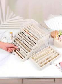1 Multifunctional Jewelry Box, 3-Layer Necklace Storage Box, Drawer-Style Home Jewelry Storage Box, Suitable For Earrings, Rings, Necklaces, Bracelets, Suitable For Jewelry Stores And Daily Use, Large Capacity, An Ideal Gift For Women And Girls, Drawer-Style Home Jewelry Storage Box, Suitable For Earrings, Rings, Necklaces, Bracelets, Suitable For Jewelry Stores And Daily Use, Large Capacity, An Ideal Gift For Women And Girls