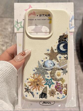 复古1件时尚直斜角太空元素拼贴图案防水防摔防滑软手机壳保护套，适用于苹果等手机