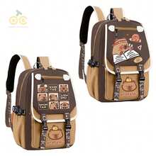 Mochila escolar, mochila escolar con dibujo de carpincho, mochila multifuncional, mochila escolar grande con carpincho, bolsa de viaje de gran capacidad, mochila impermeable, mochila para exteriores, bolsa de almacenamiento, bolsa de viaje, mochila ligera informal, mochila impermeable informal para portátil, bolsa de viaje informal para portátil con bandolera en forma de S, diseño de animal lindo, suministros de almacenamiento, suministros de viaje, adecuada para la escuela, el trabajo, viajes (marrón, rosa) - Marrón - Ver 8