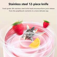 خلاط عصير محمول، خلاط عصير منزلي صغير صانع سموثي مطحنة، بطارية قابلة للشحن 1500 مل أمبير، متعدد الوظائف للاستخدام الخارجي