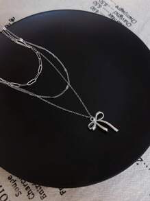 Luxurious Sweet Rhinestone Bowknot Faux Pearl Necklace, Dainty Delicate Collar Necklace Accessory For Women