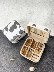 1个豹纹首饰盒，小巧优雅的项链盒，可收纳耳环、戒指及其他饰品，女士收纳盒，旅行度假必备，秋季装饰，万圣节主题 - 彩色 - 查看 2