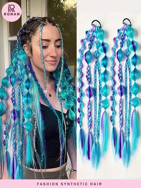 2 peças 24 polegadas festival elástico lanterna bolha trança cabelo sintético rabo de cavalo extensão para uso diário bolha rabo de cavalo trança torcida com elástico para mulheres faça você mesmo