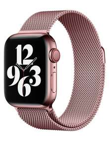 1条时尚米兰尼斯表带，粉色，男女通用，兼容 46mm 49mm 40mm 44mm 45mm 41mm 42mm 38mm Ultra 3/2/1，优质磁性不锈钢金属表带，可替换Series 11 10 9 8 SE 7 6 5 4 3 2 1的表带，无缝磁性表扣设计，可调节米兰尼斯网状表带，时尚智能手表表带，兼容表带 - 粉色 - 查看 6