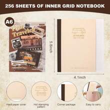 Scrapbooking Supplies Kit, Aesthetic Daily Life Travel Scrapbook Kit For Bullet Junk Journal, Stationery, A6 Grid Notebook, Retro Time Traveler Craft Journaling Supplies, Birthday Craft Gift Teen Girl Kid Women, - Multicolor - View 7