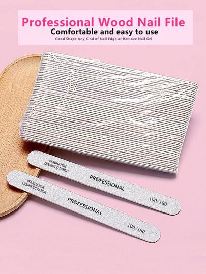 50 Peças Lixas de Unha de Madeira Retas Profissionais, Grão 100/180, Limas de Manicure Finas, Higiênicas Descartáveis, Suprimentos para Unhas, Ferramentas para Unhas, Ferramentas de Arte para Unhas, De Volta às Aulas, Unhas, Ferramentas para Unhas Postiças