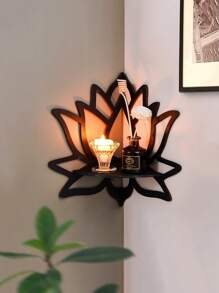 1pc/2pcs Simple Creative Wall Mount Display Rack (Hooks Included), Black Minimalist Butterfly & Lotus Decorative Wall Hanging, DIY Assembly Wooden Small Storage Rack