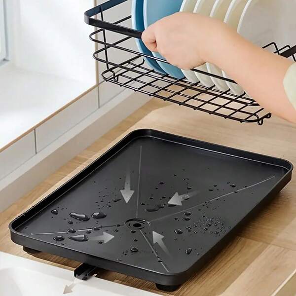 1pc Multifunctional Black Plastic Kitchen Tray With Sink Drain - Fits Dish Rack, Moisture-Proof And Easy To Clean