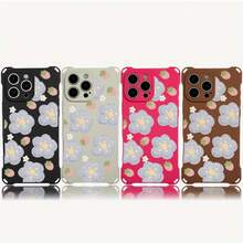 Funda de teléfono 1 pieza pintura al óleo azul diseño de patrón de flores cuatro esquinas colgante funda de teléfono 16 Pro 14 Plus 15 12 13 TPU impreso suave - Colores mixtos 2 - Ver 4