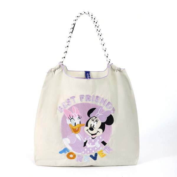 Disney 1pc Disney Minnie & Daisy Tote Bag, Adorable Design, (No Detachable Strap, No Charms), Spacious Capacity For Travel, Beach, Shopping Suitable For Various Occasions