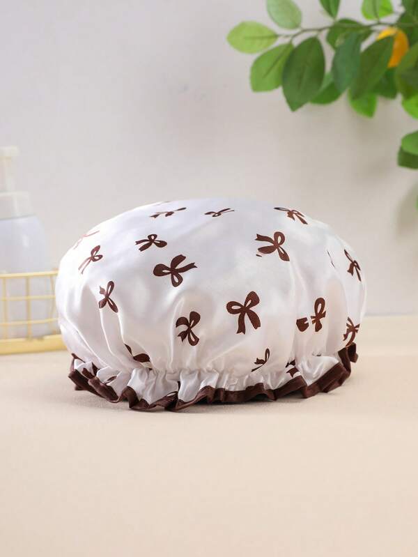 QINGMYU Bonnet de douche à double couche avec nœud papillon, convient pour le bain quotidien