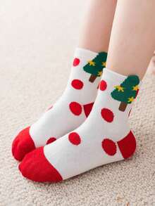 5 Pairs Kids Christmas Socks With Cartoon Polka Dot Christmas Tree & Santa Claus Design, Suitable For Christmas, Parties - Multicolor - View 5
