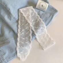 1条柔软优雅的蕾丝围巾，时尚植物图案围巾，刺绣细围巾，适合办公室女士用作腕带、发带、头巾、颈巾等。 - 白色 - 查看 14