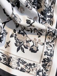 1 Khăn Bandana in hoa dành cho nữ, Khăn vuông lụa 90cm, Phụ kiện khăn Bandana dành cho nữ, Phù hợp với mọi dịp mặc váy - trắng - Xem 4