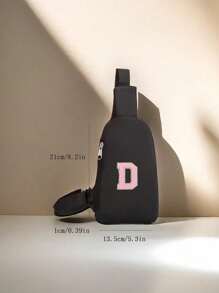 1 Mini-Brusttasche mit modischem DIY 26-Buchstaben-Stoffaufkleber, Reißverschluss-Verschluss, verstellbarer Schultergurt, Schule, Shopping und Freizeitkleidung, zum Aufbewahren von Telefon und Münzen, als Geburtstagsgeschenk für Freunde und Familie, Urlaubsgeschenke, Reißverschlussrichtung zufällig