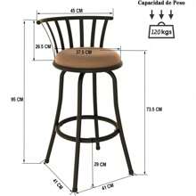 ARREDAMENTI Juego 2 Taburetes Bar Industriales Metal Vintage, Asiento Giratorio 360 Grados, Altura 95 CM