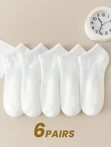 5 Pairs Women Plain Short Socks, White Color Versatile Ankle Socks For Spring & Summer, Fall - Multicolor - View 14