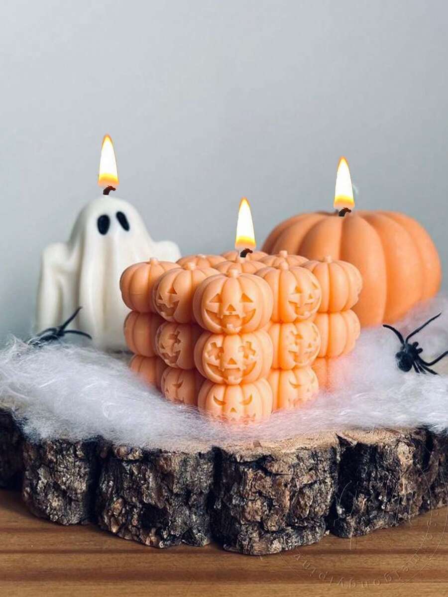 Moldes de 1/3 calabaza y moldes de fantasma, molde de silicona para hacer velas aromáticas de Halloween, molde DIY artesanal de decoración de calabaza y fantasma, molde de yeso - Blanco - Ver 1