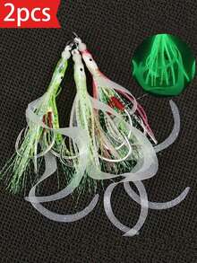 2 件装发光硅胶鱿鱼裙带辅助钩鱿鱼钩流光饵软章鱼裙饵