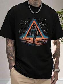 Astronaut Space Triangle Art Spaceman Abstract Men Women Kid T-Shirt Cotton Summer Men's Short Sleeve Tops T-Shirt Vintage Shirts Graphic Tees Men Camisas Para Hombre Funny Shirts Printed & Shipped In USA - 黑色 - 查看 1