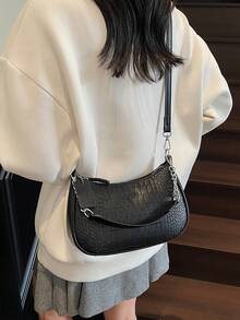 1 geantă de umăr pentru femei din PU de culoare solidă, geantă la subraț pentru naveta la serviciu, versatilă, geantă crossbody cu curea reglabilă