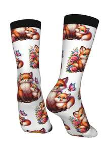 Cute Fox Butterflies Socks Women Men, Calf Knee High Socks For Athletic Running Cycling