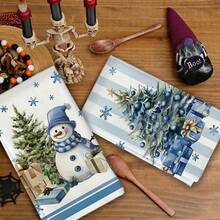 2pcs Set Of Christmas Themed Towels, Designed With Christmas Snowman And Christmas Tree Pattern Printed Towels, Machine Washable, Heat-Resistant, Absorbent And Reusable, Room Decoration, Kitchen And Bathroom Towels, Party Decoration, Home Decoration, Ideal Christmas Gift - Multicolor - View 5