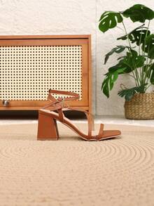 Women's Summer Sandals, Thick Heel High Heels, New Solid Color Bohemian Buckle Personalized Fairy Style Buckle Open Toe Shoes - Brown - View 3