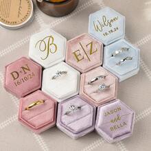 1pc Personalized Hexagonal Velvet Ring Box, Wedding/Engagement/Proposal Ring Box, Modern Ring Box, Anniversary Gift, Customized Name Wedding Ring Box With Dual Compartments