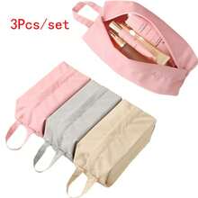 A Set Of Three Fabric Storage Bags, Portable Travel Makeup Pouch, Storage Bags For Underwear And Socks, Hand Wash, Available In Gray, Pink, And Light Brown, Perfect For Travel. - Multicolor - View 4