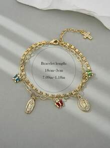 1 Peça Estilo Europeu & Americano Simples Dourado Sagrado Clássico Cruz Virgem Maria Cubic Zircônia Colorido Cristal Forma de Borboleta Tag Pulseira, Presente Ideal para Amantes, Amigos e Parentes, Uso Diário e Festivo Oração Dia dos Namorados