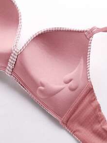 3 Piecesfashionable Multi-Color Pull-Up Underwear, Seamless Teen Bra Without Steel Rings, Sweet Girlish Halter Top Student Classic Checkered Printed Beautiful Back Bra For Girls