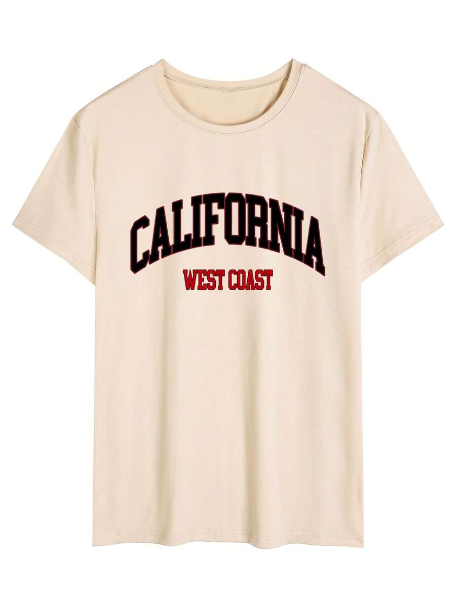 Men's Casual Letter Printed Short Sleeve T-Shirt, Spring/Summer - Apricot - View 1