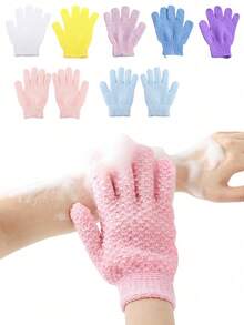2 Pcs Exfoliating Gloves - Unisex | Body Scrub Gloves For Shower | Dead Skin Remover | Exfoliating Sponge Loofah Towel Gloves | Home Daily Use For Bath, SPA & Body Massage Back To School - Multicolor - View 8
